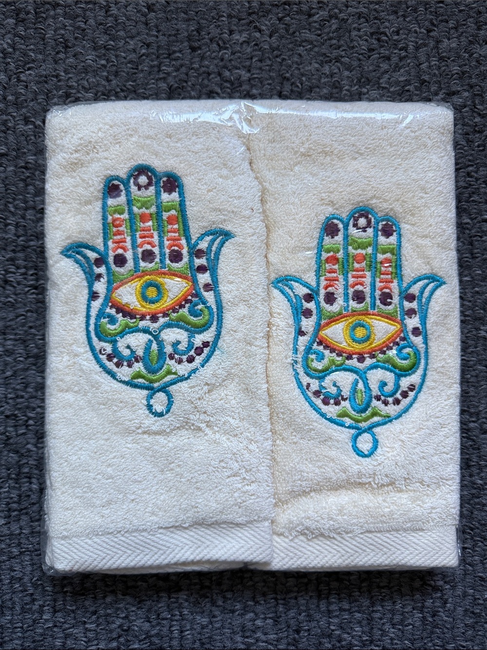 Embroidered Hamsa Hand Decorative Cream Hand Towels